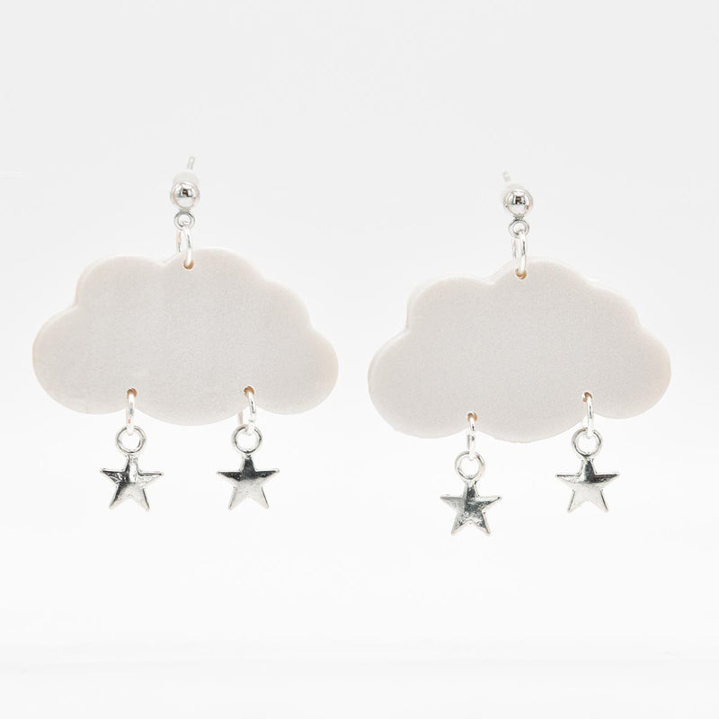 Load image into Gallery viewer, Pearlescent Cloud with Stars Earrings

