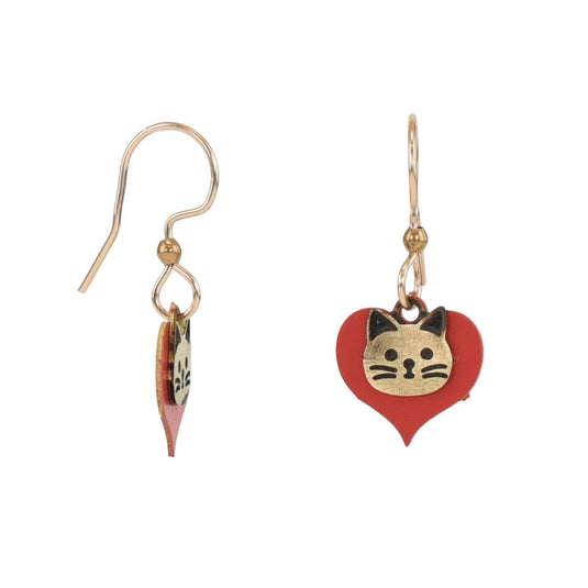 Beautiful Medusa Heart Cat Dangle Earrings front side red