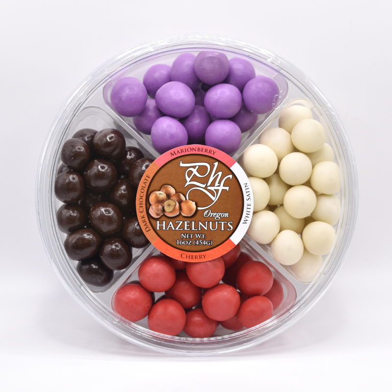 Load image into Gallery viewer, Pacific Hazelnut Farms Chocolate and Yogurt Coated Hazelnuts 16oz Round with 4 flavors
