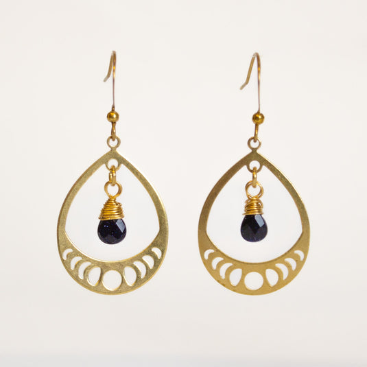 Blue Goldstone Drops Threader Earrings