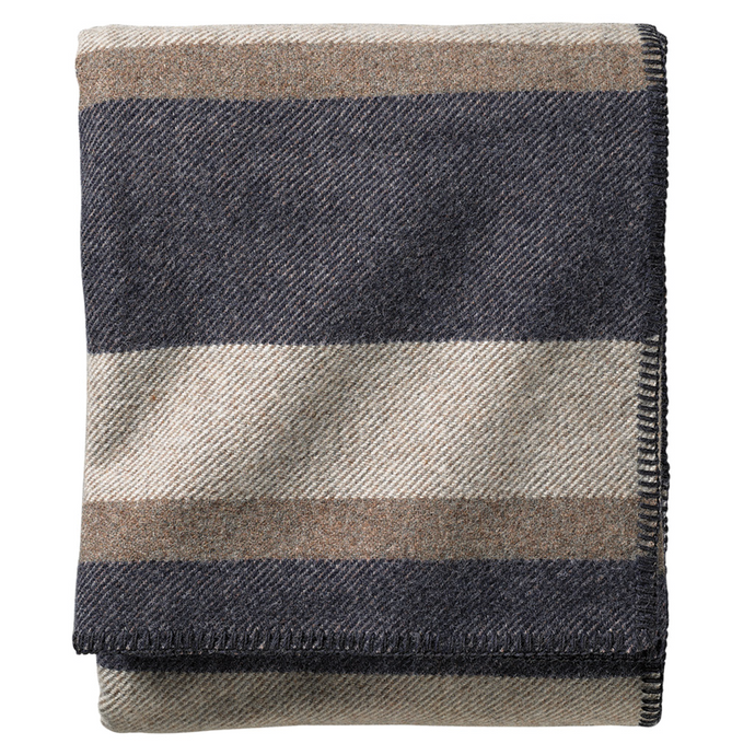 Pendleton Eco-Wise Midnight Navy Stripe Washable Wool Blanket, Twin