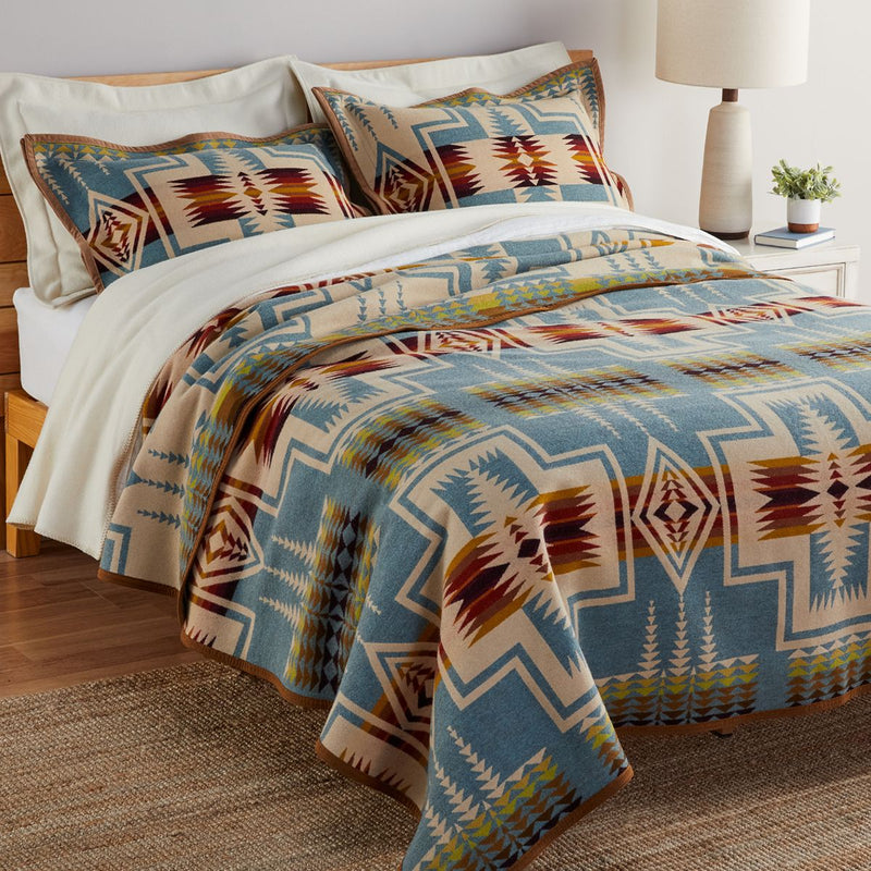 Load image into Gallery viewer, Pendleton Shale Harding Jacquard Wool Blanket Queen on Bed
