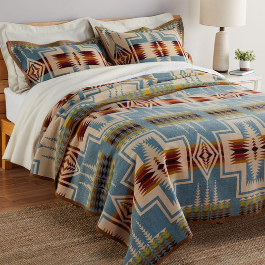 Pendleton Shale Harding Jacquard Wool Blanket Queen on Bed