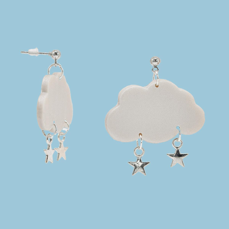 Load image into Gallery viewer, Pearlescent Cloud with Stars Earrings
