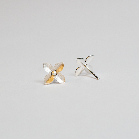 Earring Four Pedal Flower Silver Stud