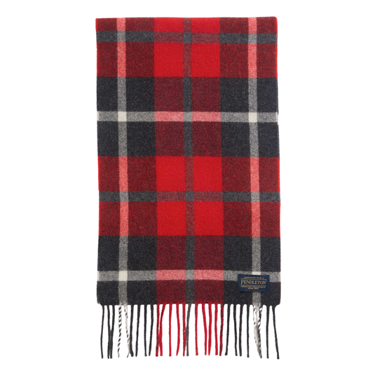 Pendleton Whisperwool Red/Charcoal Plaid Muffler Scarf