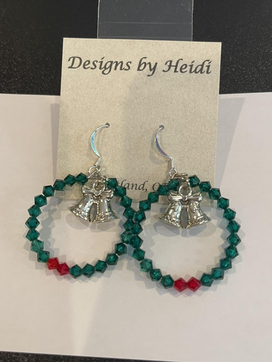 Earring green Crystal wreaths with bells holiday