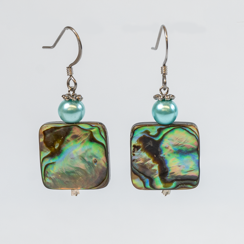 Load image into Gallery viewer, Abalone with Freshwater Pearl Earrings
