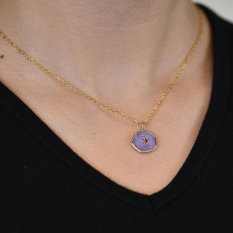 Load image into Gallery viewer, Moon On Purple Disk Necklace
