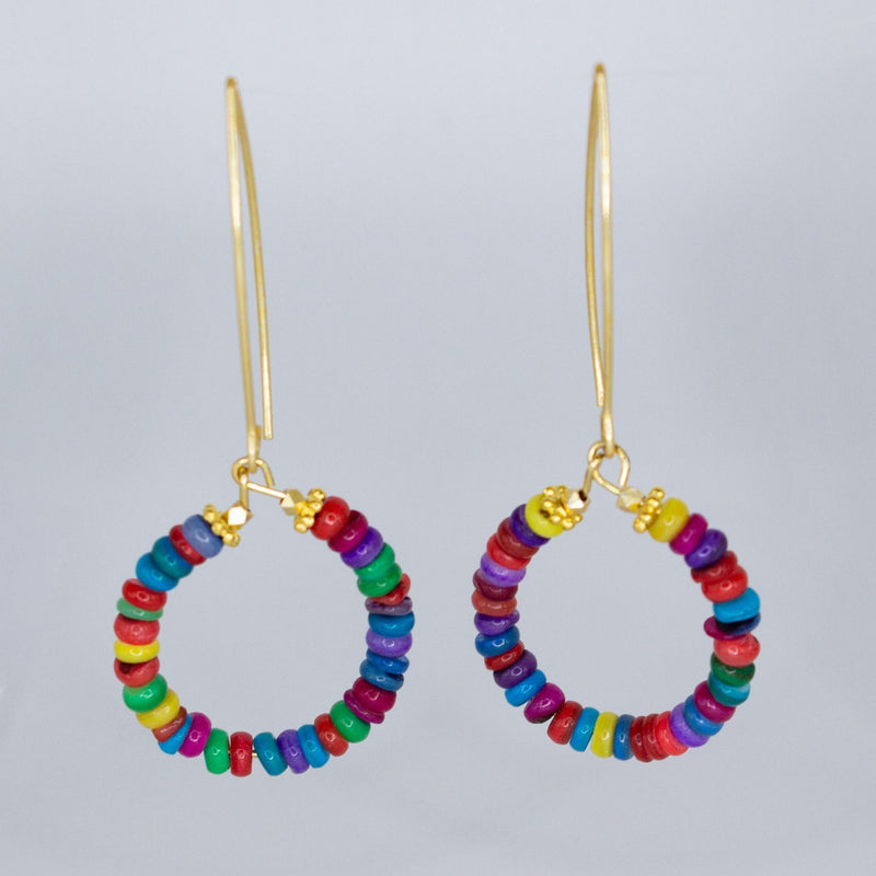 Load image into Gallery viewer, Rainbow Shell Heishi Hoop Earrings
