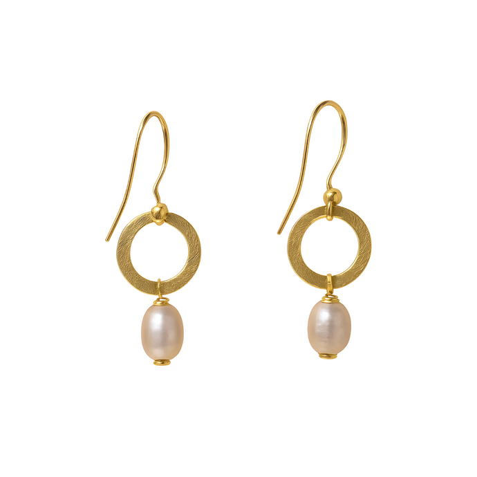 Gold Small Hoop Pearl Dangle Earrings