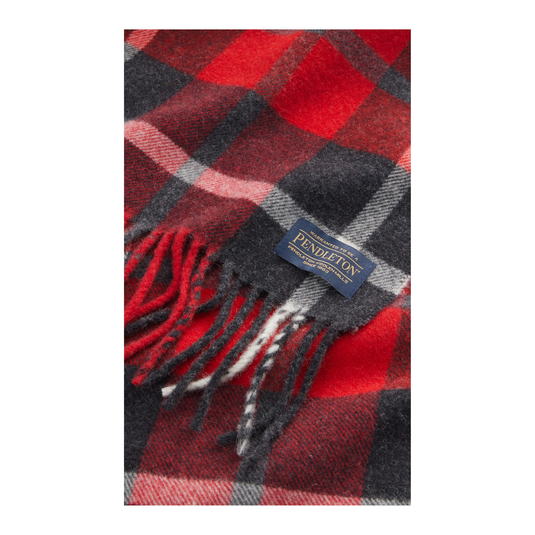 Pendleton Whisperwool Red/Charcoal Plaid Muffler Scarf