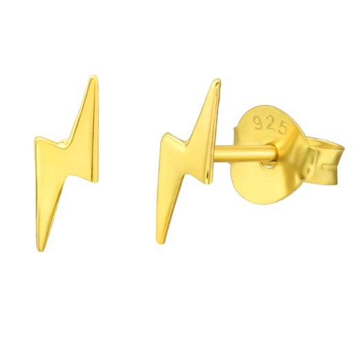 Load image into Gallery viewer, Gold Lightning Bolt Stud Earrings
