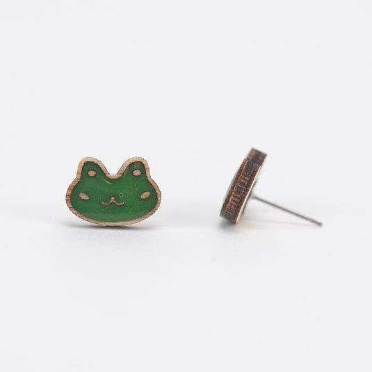 Frog Wooden Stud Earrings