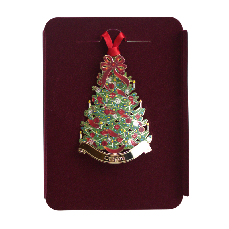 Load image into Gallery viewer, Oregon Christmas Tree Gold Ornament
