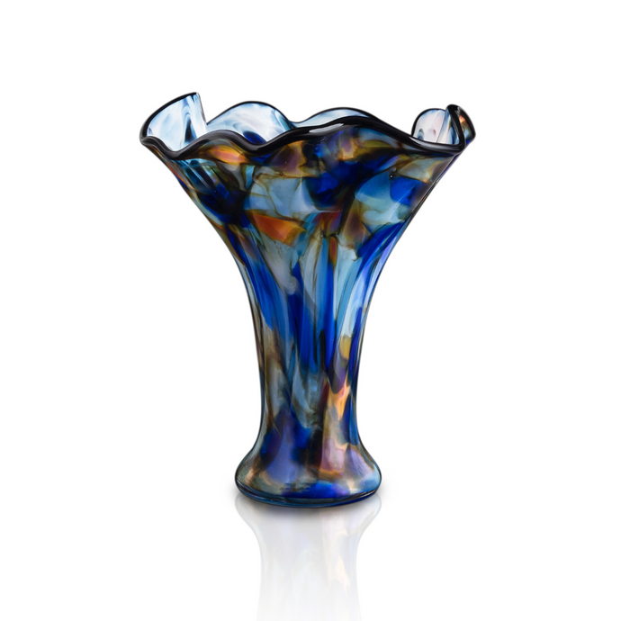 The Glass Forge Blue Sunrise Slender Wave Vase, Large