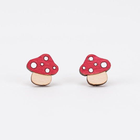 Red Mushroom Wooden Sud Earrings