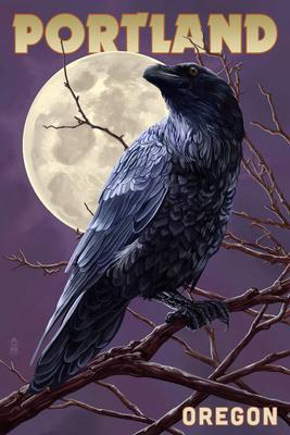Bookmark Portland Raven and Moon Purple Sky Wood