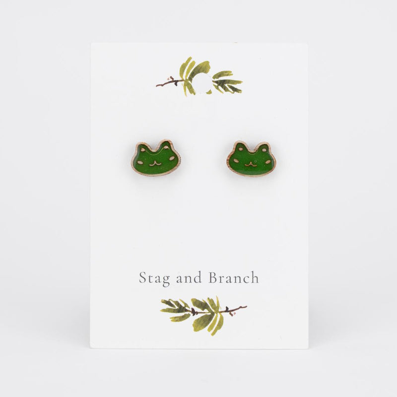 Load image into Gallery viewer, Frog Wooden Stud Earrings
