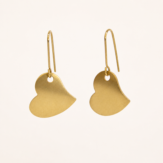Brass Heart Drop Earrings