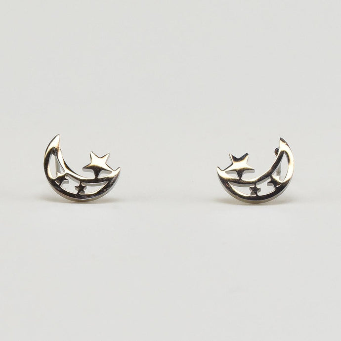 Moon with Stars Silver Earrings