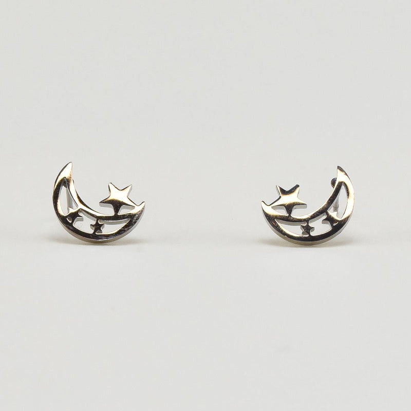 Load image into Gallery viewer, Moon with Stars Silver Earrings
