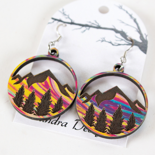 Rainbow Swirl Mountain Treeline Earrings