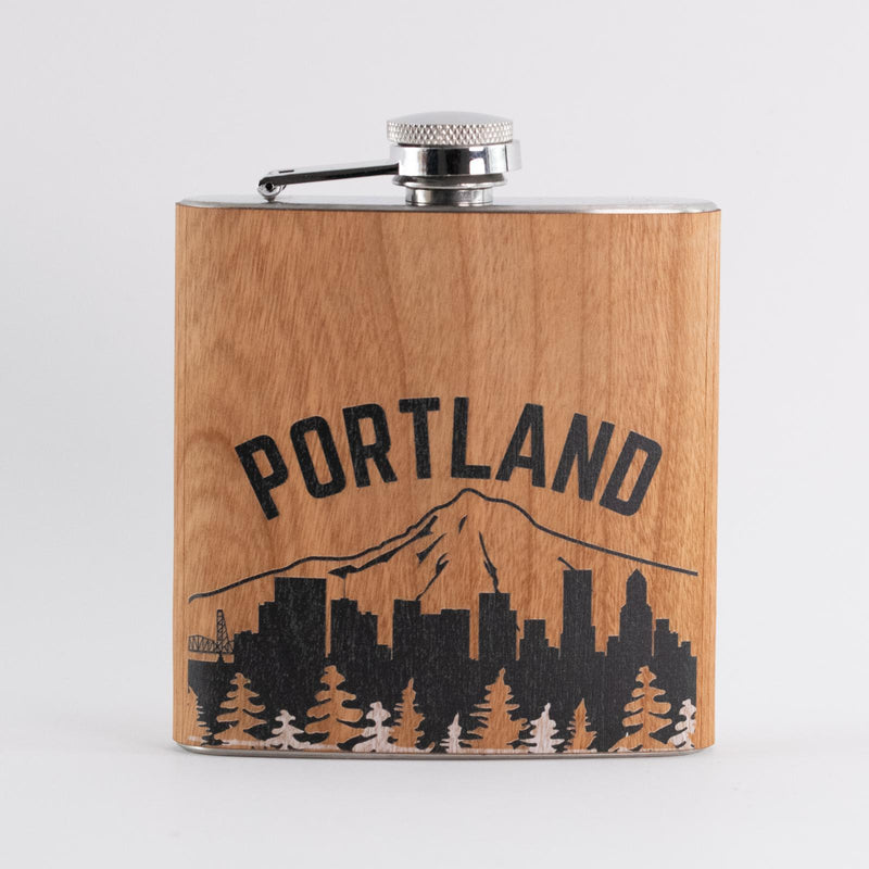 Load image into Gallery viewer, Portland Skyline Wood Wrapped Flask 8oz
