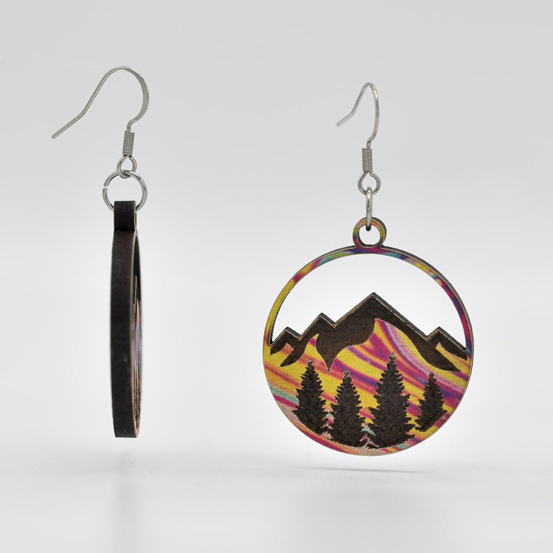 Load image into Gallery viewer, Rainbow Swirl Mountain Treeline Earrings
