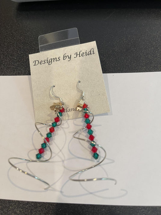 earring Swirl Christmas tree with crystals holiday