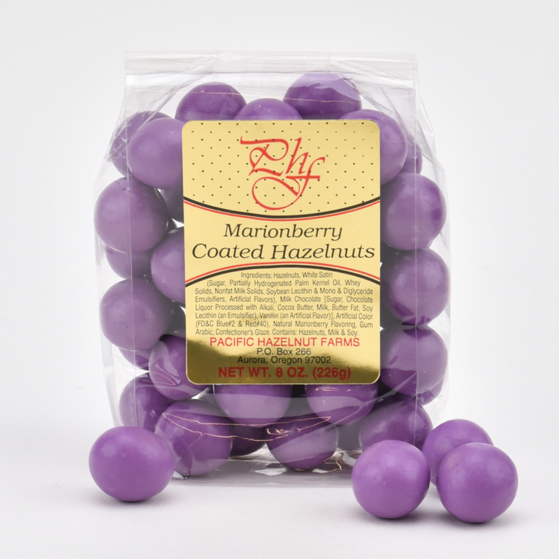 Load image into Gallery viewer, Pacific Hazelnut Farms Marionberry Chocolate Covered Hazelnuts 8oz Bag
