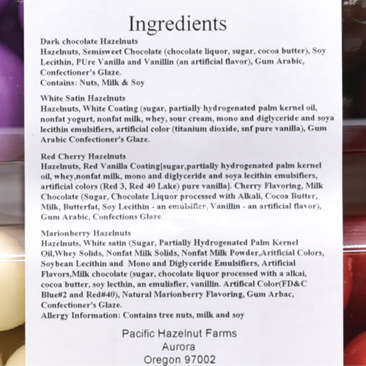 Pacific Hazelnut Farms Chocolate and Yogurt Coated Hazelnuts Ingredients