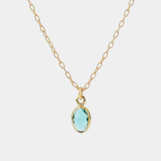 Tiny Oval Seafoam Crystal Gold Necklace