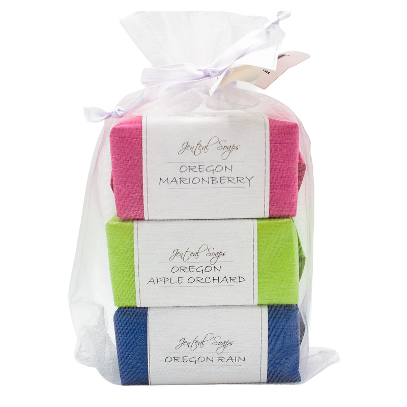 Load image into Gallery viewer, Jenteal, Oregon Soap 3 Bar Gift Bag (Marionberry, Apple, Rain)

