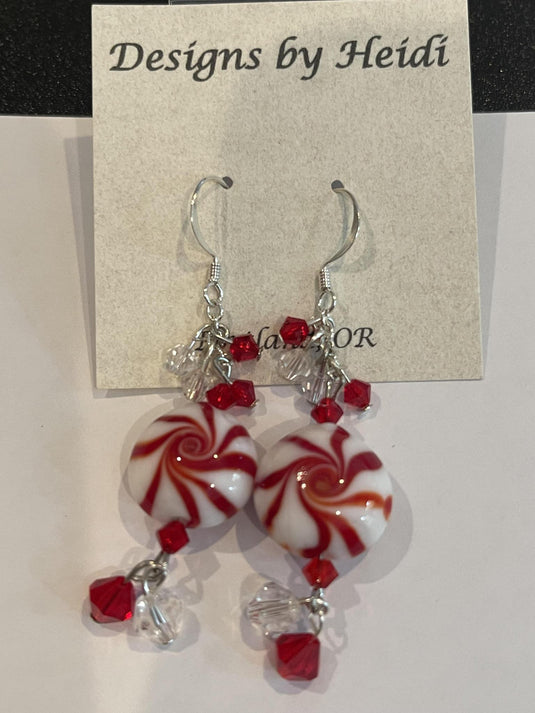 Earring Peppermint candy with crystals holiday