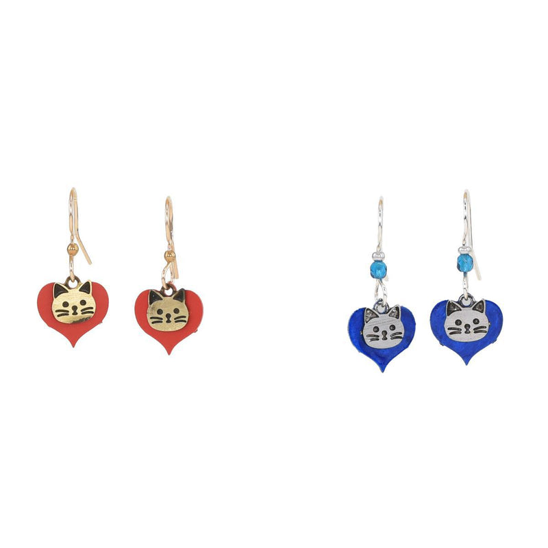 Load image into Gallery viewer, Beautiful Medusa Heart Cat Dangle Earrings front of earring blue red

