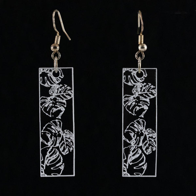 Monstera Rectangle Engraved Acrylic Earrings