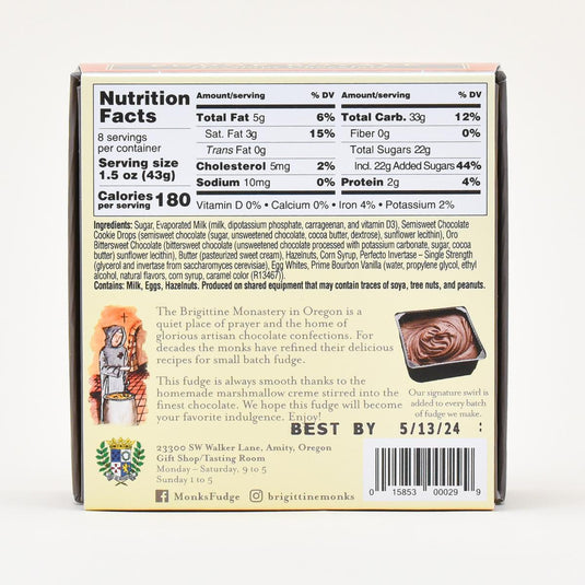 Brigittine Monks Hazelnut Chocolate Fudge, 12oz.