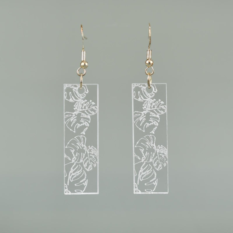 Load image into Gallery viewer, Monstera Rectangle Engraved Acrylic Earrings
