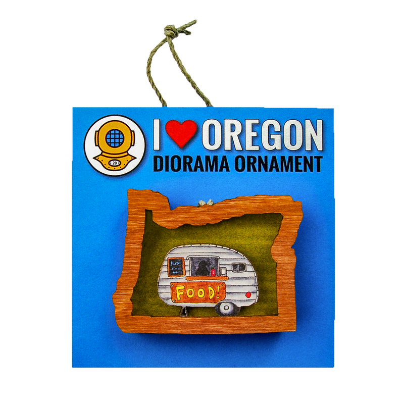 Load image into Gallery viewer, Oregon Food Cart Diorama Wooden Ornament
