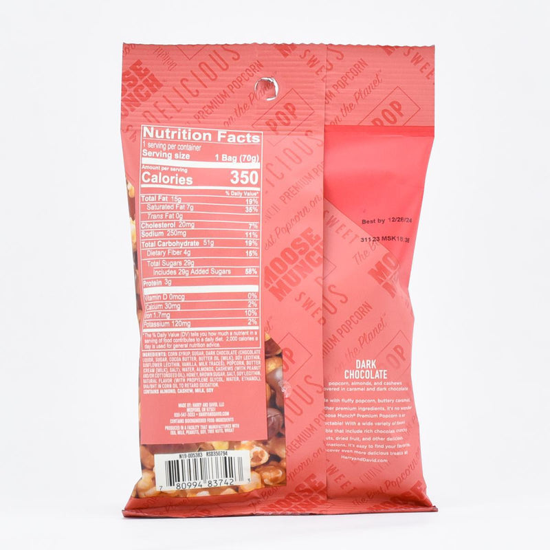 Load image into Gallery viewer, Moose Munch® Dark Chocolate Popcorn, 2.5oz nutrition facts
