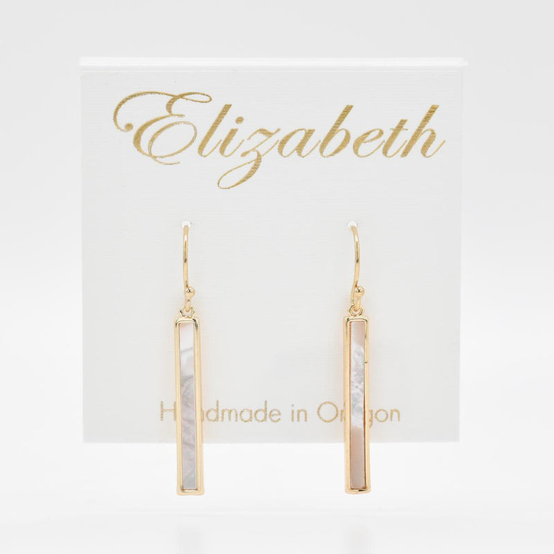 Load image into Gallery viewer, Mother of Pearl Gold Rectangle Earrings on card
