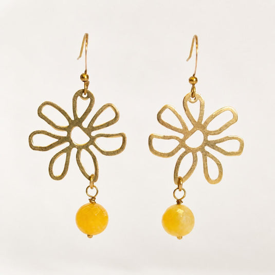 Flower Citrine Drops Threader Earrings