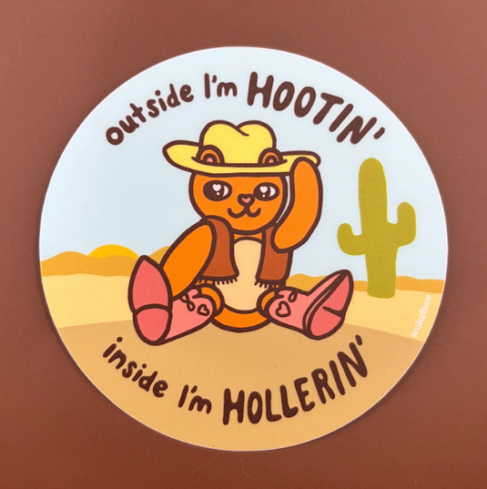 Outside I'm Hootin Cat Sticker