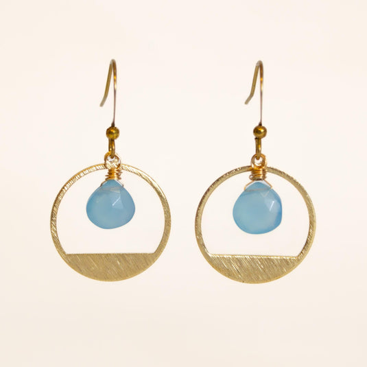Blue Chalcedony Halo Drops Earrings