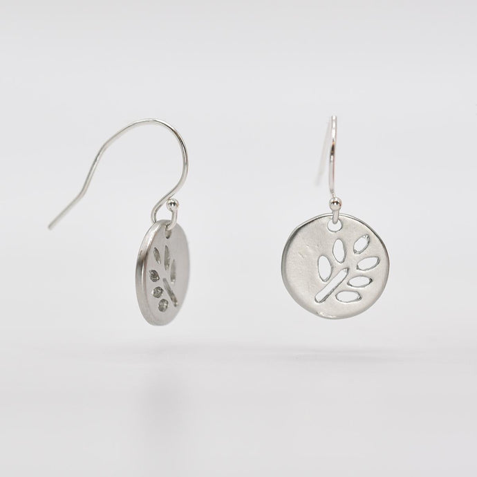 Silver Leaf Disk Earrings