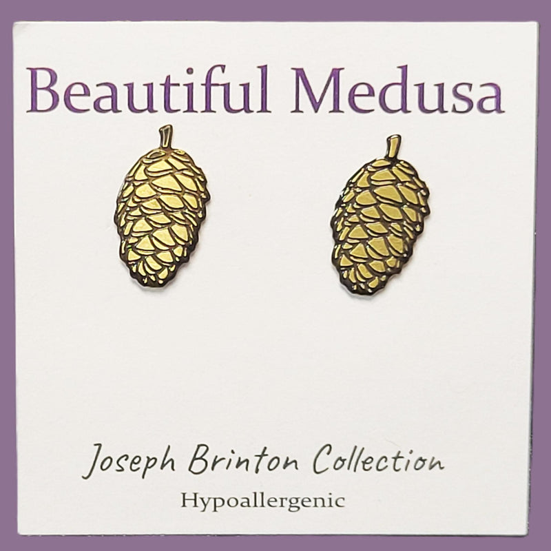 Load image into Gallery viewer, Pinecone Brass Stud Earrings
