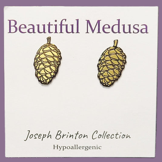 Pinecone Brass Stud Earrings