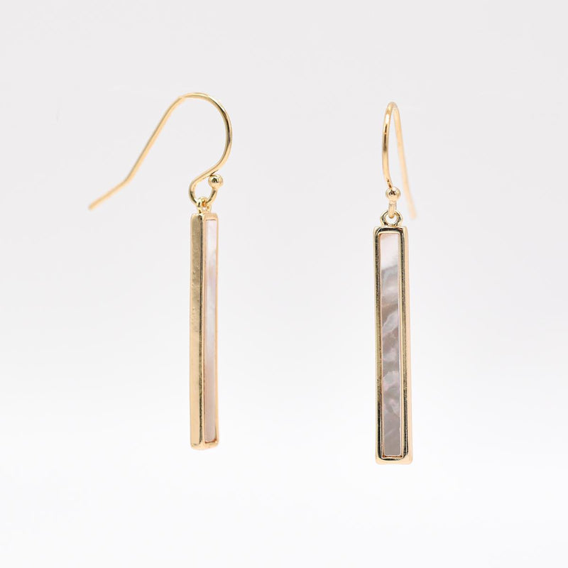 Load image into Gallery viewer, Mother of Pearl Gold Rectangle Earrings front and side
