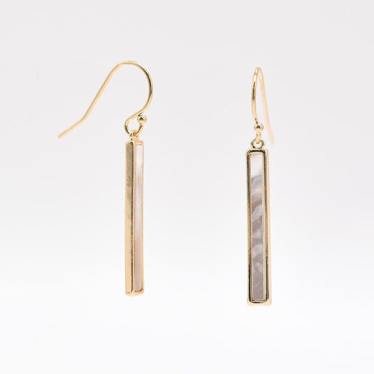 Mother of Pearl Gold Rectangle Earrings front and side